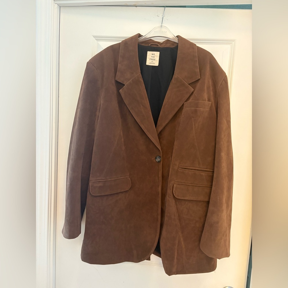 Free People we the free Papercut Faux Suede Blazer Brown Size Large - Picture 8 of 14